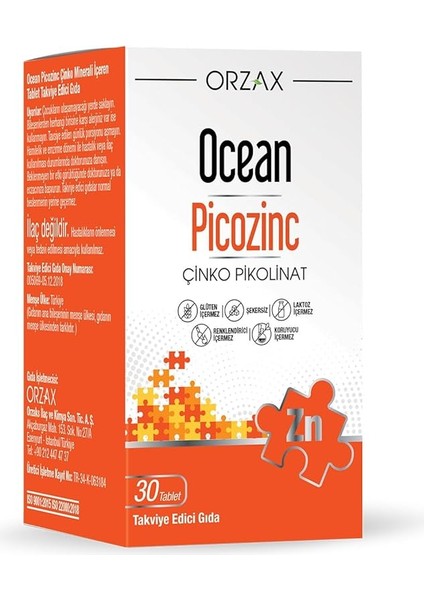 Orzax Ocean Picozinc Takviye Edici Gıda 30 Kapsül