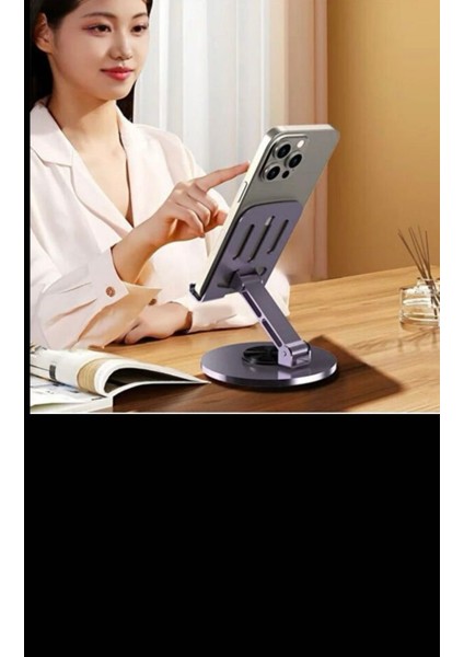 Mor 360° Dönebilir Kompakt Masaüstü Metal Telefon Tutucu