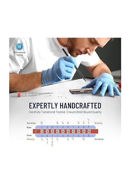 Top Diatonic Harmonica C 10 Delik 20 Ton Mavi Kılıflı, Profesyonel Oyuncular, Yeni Başlayanlar, Öğrenciler, Yetişkinler Için Mavisi modelleri