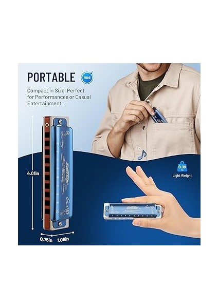 Top Diatonic Harmonica C 10 Delik 20 Ton Mavi Kılıflı, Profesyonel Oyuncular, Yeni Başlayanlar, Öğrenciler, Yetişkinler Için Mavisi fırsatları
