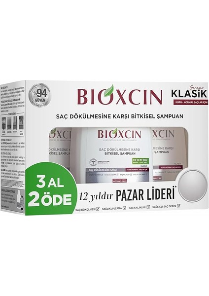 Kuru & Normal Saçlar Için Saç Dökülmesine Karşı Bitkisel Şampuan 3'lü Paket (3 x 300 Ml)