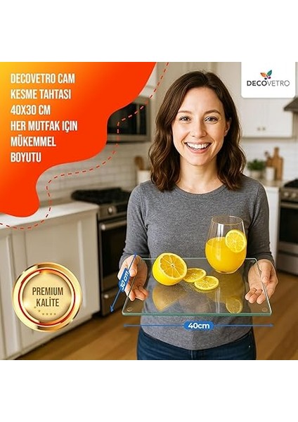 Cam Kesme Tahtası ve Sunum Tablası Natural Saydam 30 x 40 cm modelleri