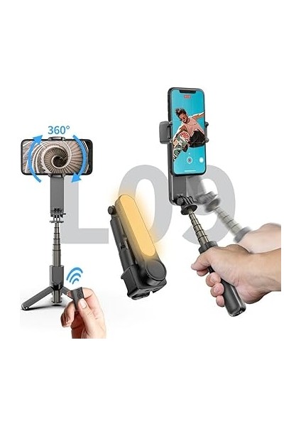 Akıllı Telefonlar Için Gimbal Stabilizator Kendinden Işıklı Ultra Hafif 360 Derece Dönebilen Başlık Android ve iPhone Katlanabilir Video Kaydı Için Sabitleyici L09 fiyatları