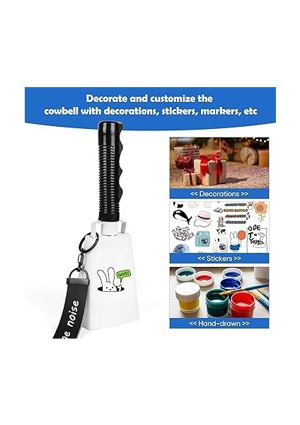 Çanları Saplı Gürültü Yapıcılar: Cowbells El Perküsyonu, Spor Etkinlikleri Için Bilek Kayışı - 2 Adet 2 Adet 20,8 cm Büyük Yüksek Sesle Tezahürat Zili Futbol Oyunları Mezuniyet Için (Beyaz) indirimleri