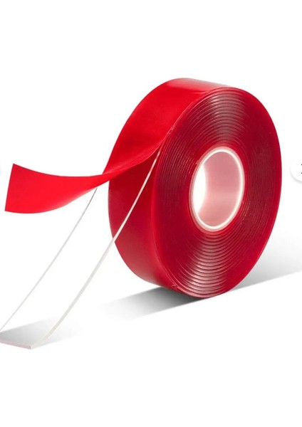 Silikonlu Şeffaf Kırmızı Taşıyıcılı Taraflı Çift Bant 33 M. Uzunlğunda 25 Mm. Eninde fiyatları