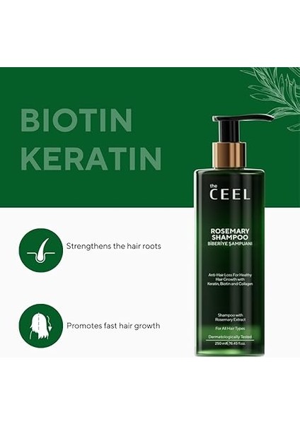 Ceel Biberiye Şampuanı 250 ml - Saç Dökülmesine Karşı Keratin Biotin ve Kolajen Özlü Hızlı Saç Uzatma ve Güçlendirici Bakım fırsatları