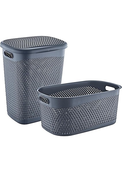 Katre Kirli Çamaşır Sepeti ve Çamaşır Selesi Set Antrasit