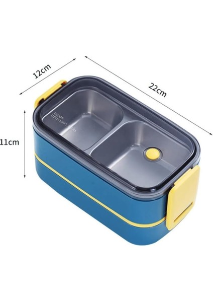 Bento 1400ML Lunchbox Iki Katlı 2 Bölmeli Çelik Sefer Tası Yemek Kutusu (Lacivert-Sarı) modelleri