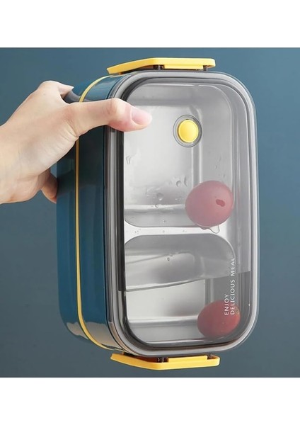 Bento 1400ML Lunchbox Iki Katlı 2 Bölmeli Çelik Sefer Tası Yemek Kutusu (Lacivert-Sarı) fırsatları