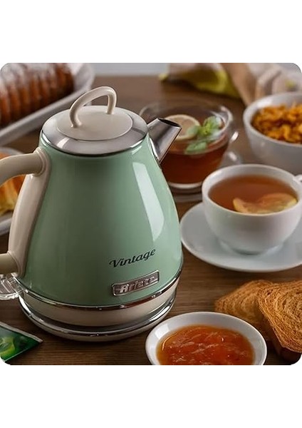 Vintage Elektrikli Su Isıtıcı 1 Litre Yeşil 2868/04 - Paslanmaz Çelik, Retro Kettle, 1630 Watt, Otomatik Kapanma, Kablosuz 360° Duylu fırsatları