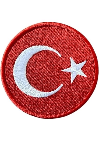 Renk Yuvarlak Türk Bayrağı Patch Arma - 8 cm