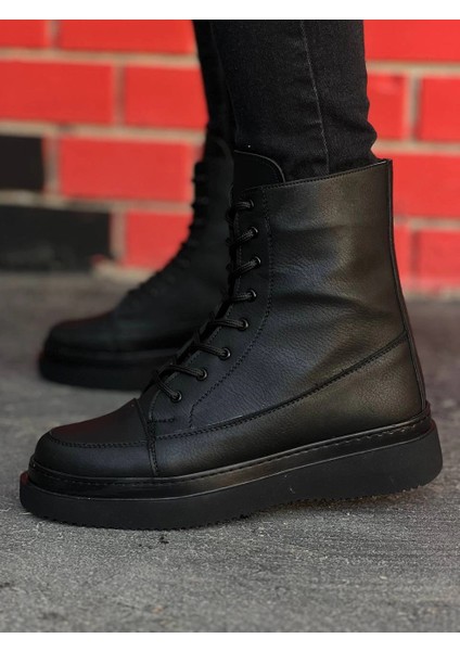 KB-0991 Kuback Siyah Cilt Siyah Yüksek Taban Bağcıklı Postal Bot modelleri