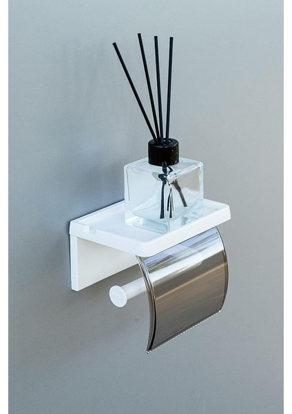 Home Yapışkanlı Kapaklı Tuvalet Kağıdı Askısı Banyo Tuvalet Kağıtlığı Aparatı Peçetelik Organizer Plastik, Beyaz fiyatları