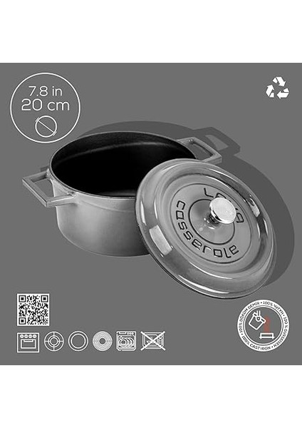 Metal Premium Serisi - Döküm Yuvarlak Tencere, 20 Cm, Majolik Gri fırsatları