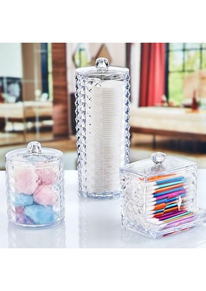 Diamond 3'lü Set Makyaj Organizer Banyo Düzenleyici Pamukluk Seti, Pamuklu Kulak Çubuğu Organizeri, Makyaj Pamuk Organizeri fiyatları