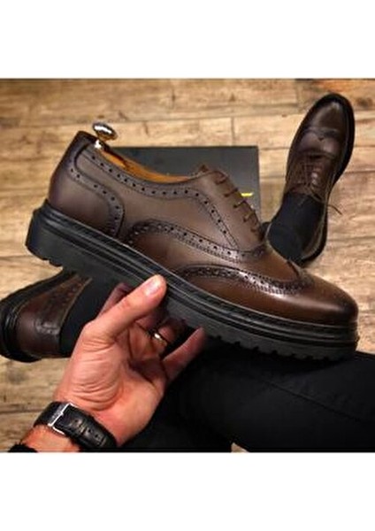Hakiki Deri Kahverengi Günlük Erkek Ayakkabı Düz Tabanlı fırsatları
