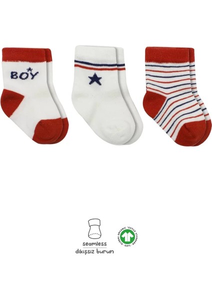3'lü Penye Boy And Girl Soket Çorap BS10114 Kırmızı