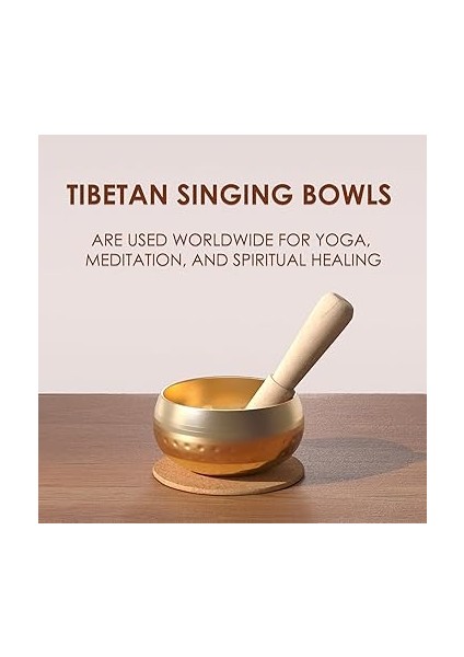 Tibet Şarkı Kase Seti, Farkındalık ve Stres Giderici Zen Dekor, Şifa ve Farkındalık Için Nepal'de El Yapımı Kase (Altın, 3 Inç) indirimleri