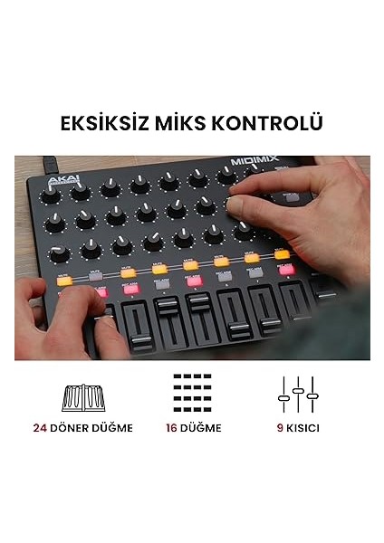 Professional Mıdımıx - USB Mıdı Controller Mikseri Atanabilir ve Ana Kısıcılara Sahip, 24 Düğme ve 16 Düğme, Ableton Live ile 1-1 Eşleştirme modelleri