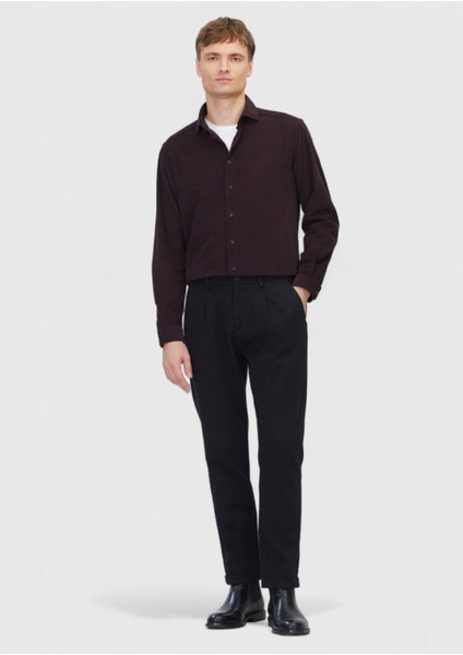 Siyah Düz Dokuma Jogging Fit Casual Pamuk Karışımlı Pantolon