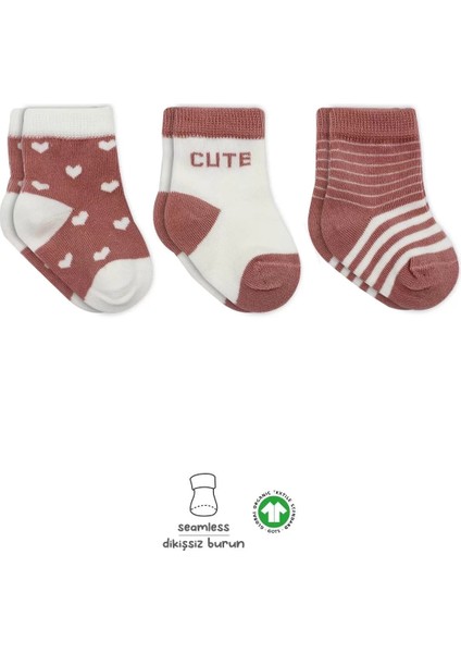 3'lü Penye Cute Stars Soket Çorap BS10115 Pudra