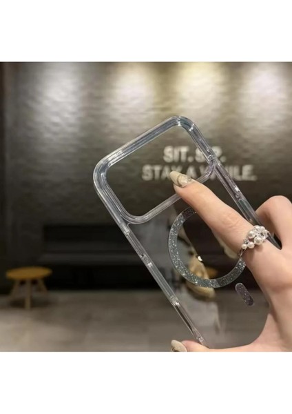 iPhone 17 Pro Kılıf Simli Magsafe Manyetik Halkası Shiny Şeffaf Clear Sararmaz Sert Pc Tam Kalıp fiyatları