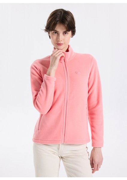 D5WL-SWT3303 Pembe Dik Yaka Basic Düz Kadın Polar Sweatshırt