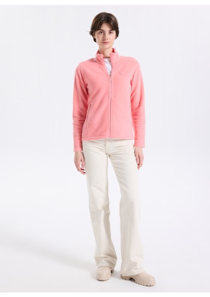 D5WL-SWT3303 Pembe Dik Yaka Basic Düz Kadın Polar Sweatshırt fiyatları