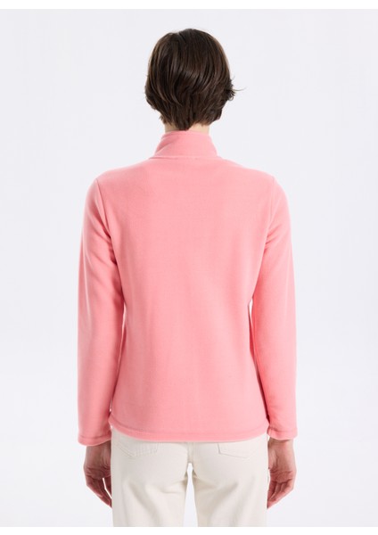 D5WL-SWT3303 Pembe Dik Yaka Basic Düz Kadın Polar Sweatshırt indirimleri