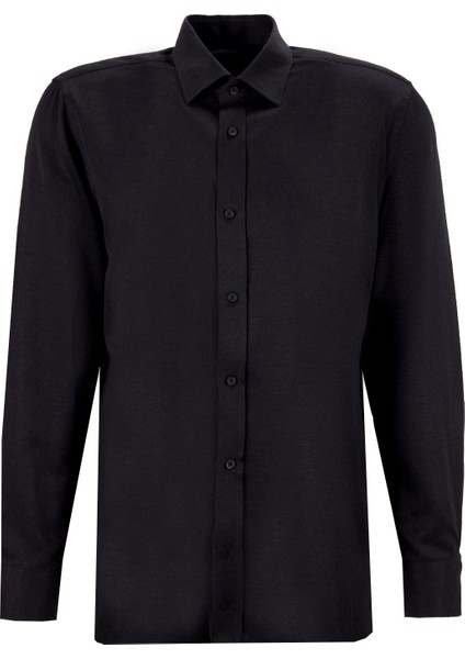 Regular Fit Gömlek Yaka Armürlü Siyah Erkek Gömlek Maydos-Y 400 fırsatları