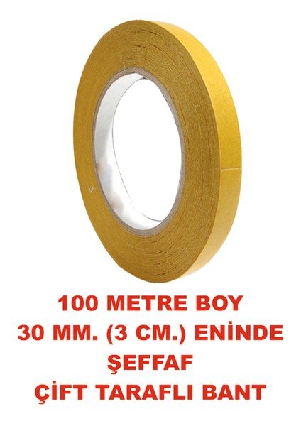 Çift Taraflı Şeffaf Sarı Bant 100 M. Uzunlukta 30 mm Eninde