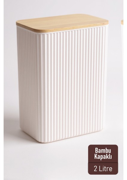 2 Litre Bambu Kapaklı Erzak Gıda Bakliyat Saklama Kabı Mutfak Organizeri