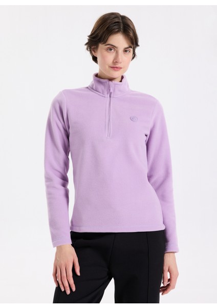 D5WL-SWT3302 Lila Fermuarlı Yaka Basic Düz Kadın Polar Sweatshırt modelleri