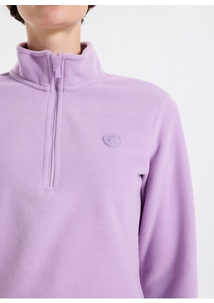 D5WL-SWT3302 Lila Fermuarlı Yaka Basic Düz Kadın Polar Sweatshırt fırsatları