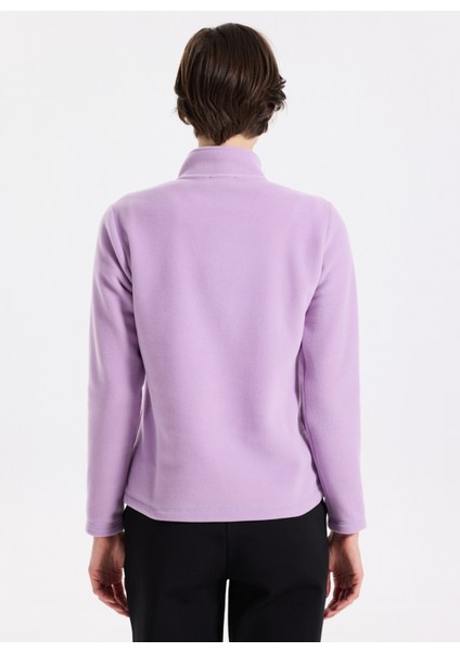 D5WL-SWT3302 Lila Fermuarlı Yaka Basic Düz Kadın Polar Sweatshırt indirimleri