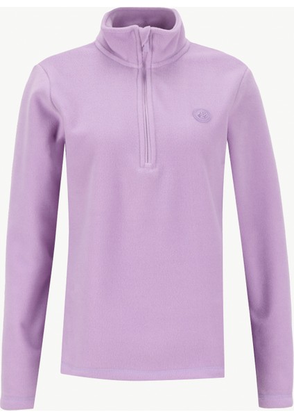 D5WL-SWT3302 Lila Fermuarlı Yaka Basic Düz Kadın Polar Sweatshırt