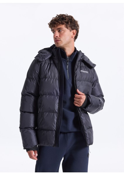 D5WM-MNT3642 Lacivert Kapüşon Yaka Relaxed Düz Erkek Şişme Mont