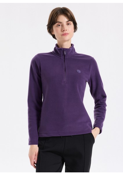 D5WL-SWT3302 Mor Fermuarlı Yaka Basic Düz Kadın Polar Sweatshırt fiyatları