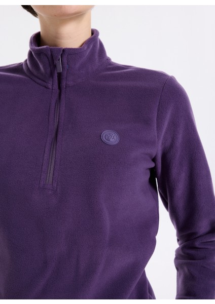 D5WL-SWT3302 Mor Fermuarlı Yaka Basic Düz Kadın Polar Sweatshırt fırsatları