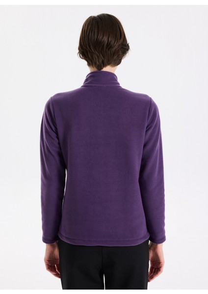 D5WL-SWT3302 Mor Fermuarlı Yaka Basic Düz Kadın Polar Sweatshırt indirimleri