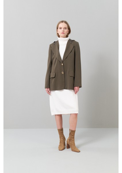 Kapüşonlu Örme Ceket Haki K2426002_023