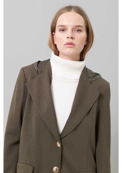 Kapüşonlu Örme Ceket Haki K2426002_023