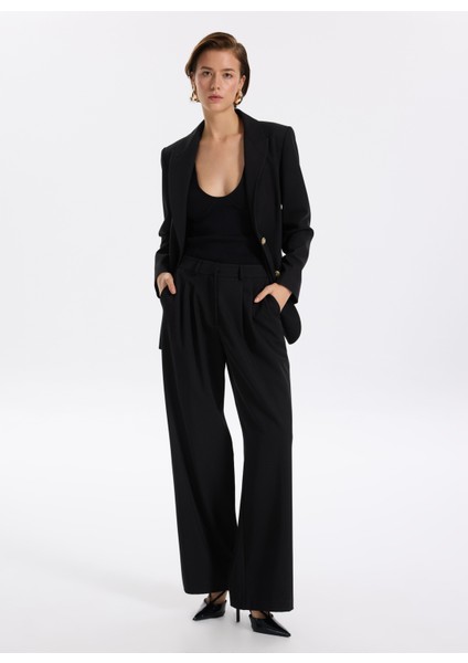 Normal Bel Geniş Fit Siyah Kadın Pantolon F5WL-PNT0067 fırsatları