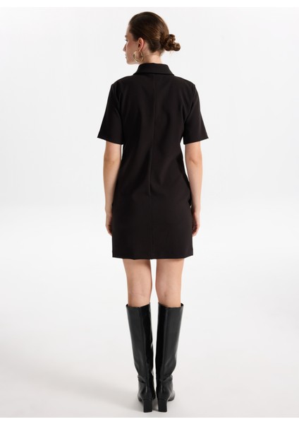 Gömlek Yaka Düz Siyah Mini Kadın Elbise F5WL-ELB0203 indirimleri
