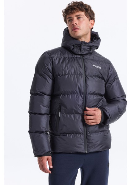 D5WM-MNT3642 Lacivert Kapüşon Yaka Relaxed Düz Erkek Şişme Mont