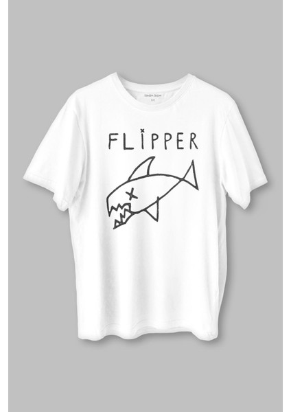 Kurt Cobain Flipper T-Shirt Nirvana Grunge Rock Punk Baskılı Beyaz Tişört Unisex