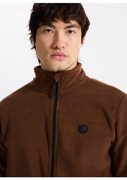 D5WM-SWT3301 Kahve Dik Yaka Basic Düz Erkek Polar Sweatshırt