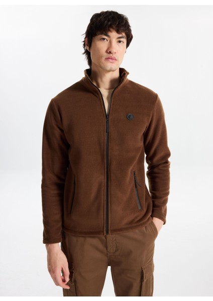 D5WM-SWT3301 Kahve Dik Yaka Basic Düz Erkek Polar Sweatshırt modelleri