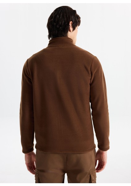 D5WM-SWT3301 Kahve Dik Yaka Basic Düz Erkek Polar Sweatshırt indirimleri