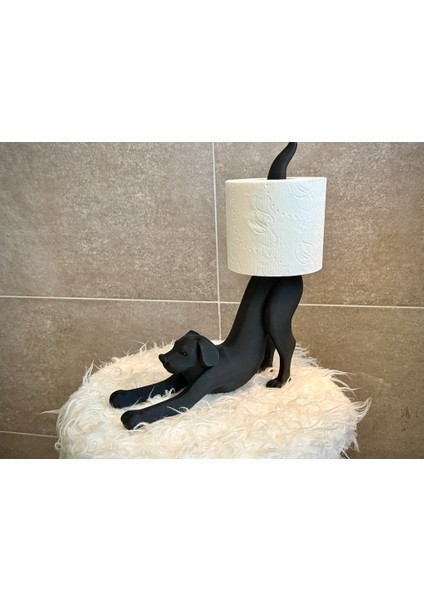 Dekoratif Köpek Şeklinde Tuvalet Kâğıdı Tutucu – Şık Banyo Aksesuarı, Komik ve Modern Tasarım, Siyah